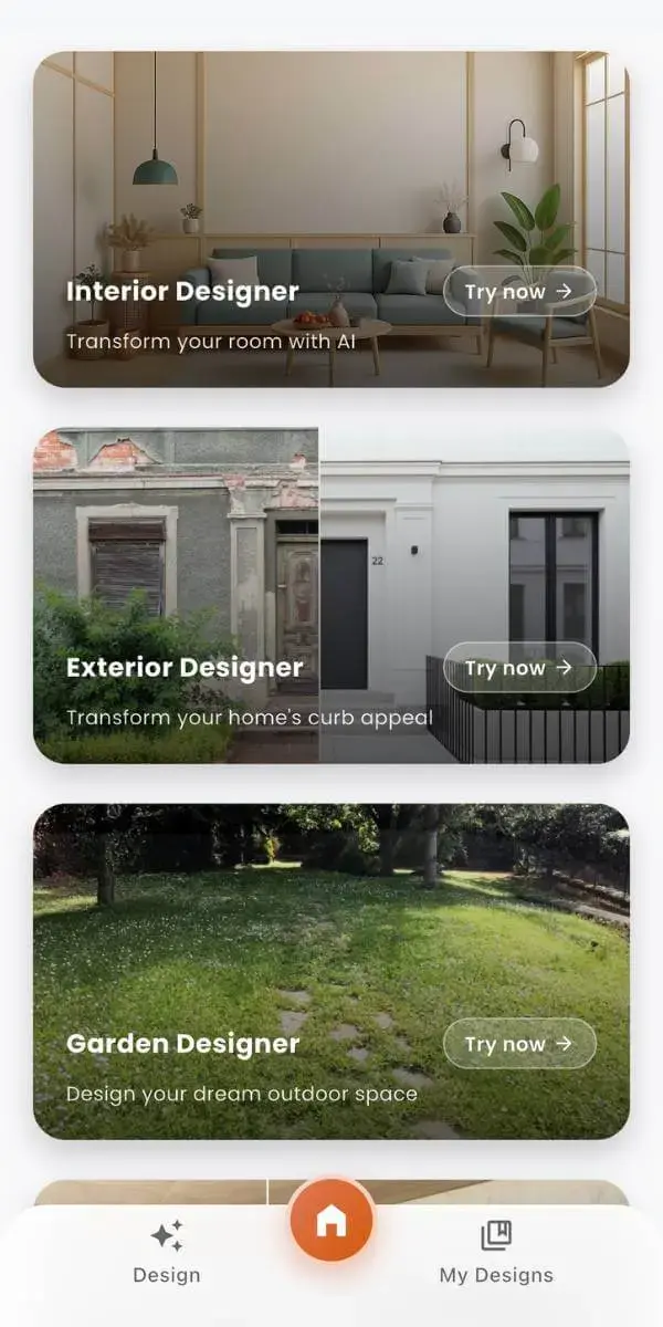 DecorAI AI interior design app showing before and after room transformation