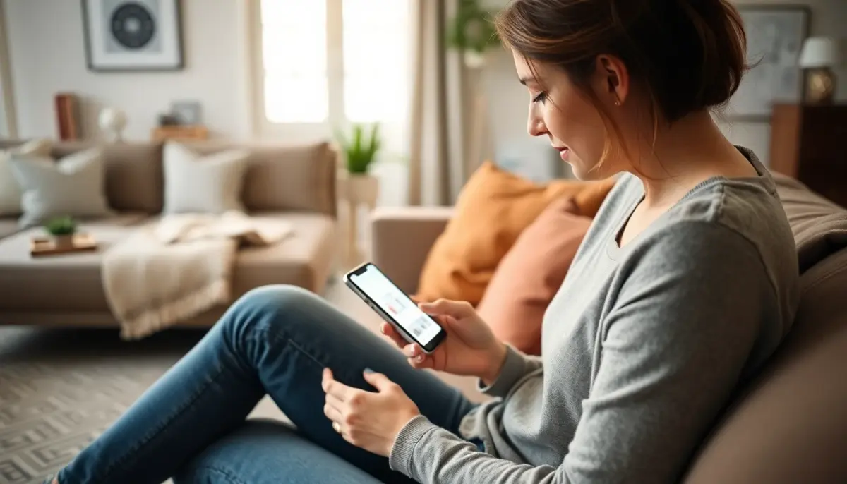 Using DecorAI AI interior design app on phone to redesign living room