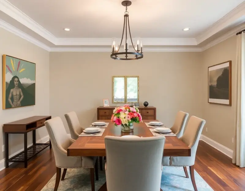 AI dining room design with warm contemporary style